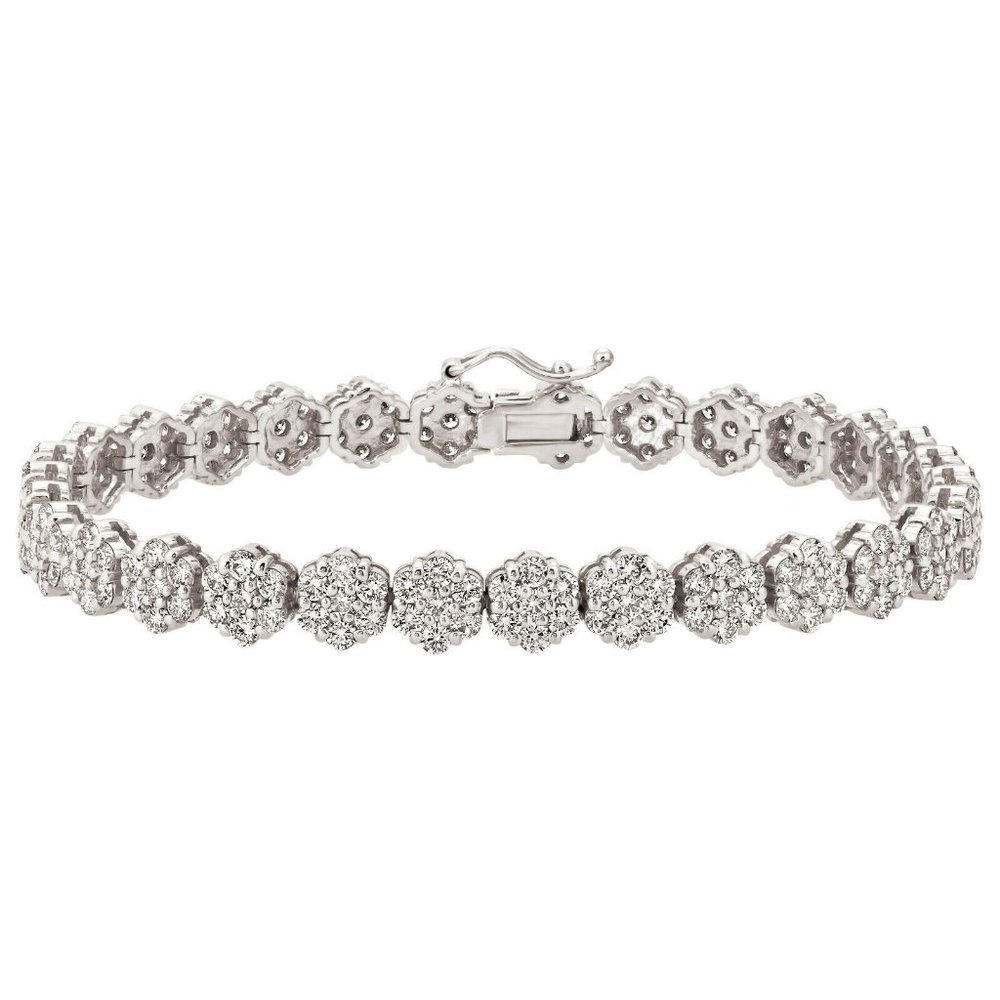 7.50 Carat Natural Diamond Flower Bracelet G SI 14K White Gold 7''
